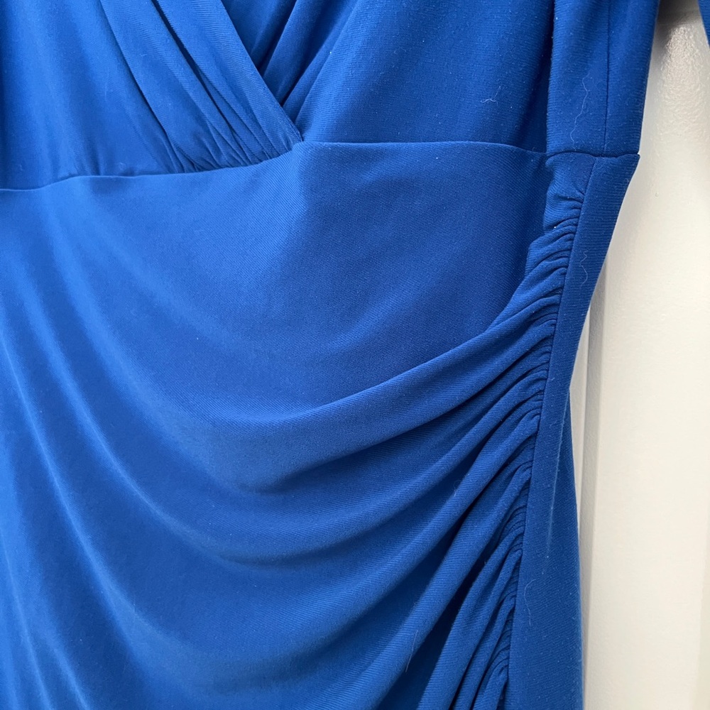 Ralph Lauren Cobalt Blue V-Neck Ruched Midi Dress Size 2 Cocktail Party Slimming - Picture 5 of 7